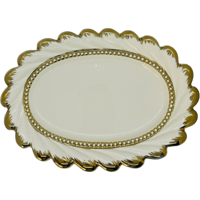 Décorations Plat de présentation ovale blanc et doré