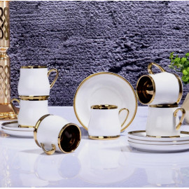 Art de la table dessert Service à café doré et blanc pour 6 personnes