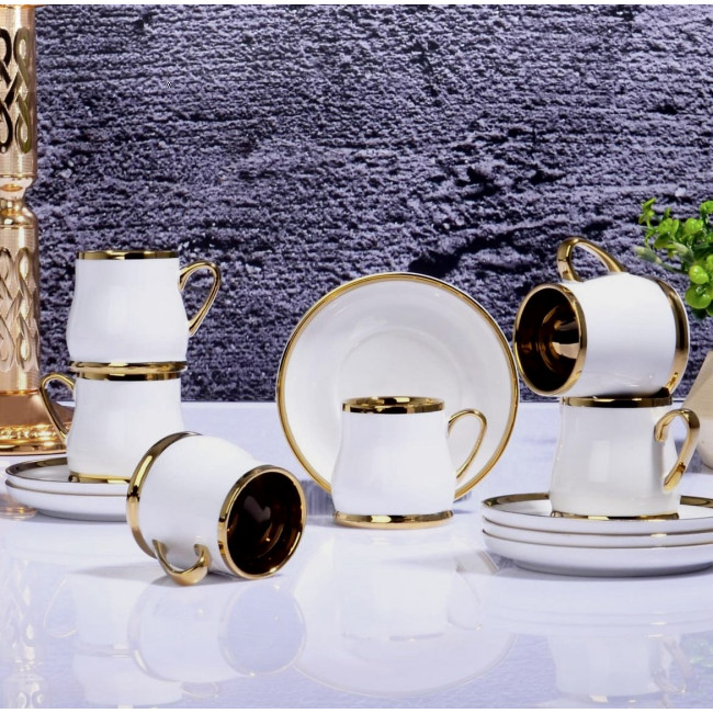 Art de la table dessert Service à café doré et blanc pour 6 personnes
