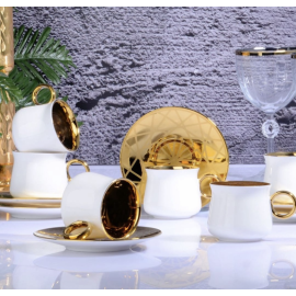 Art de la table dessert Service à café blanc et doré pour 6 personnes