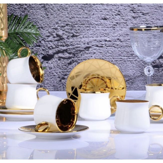 Art de la table dessert Service à café blanc et doré pour 6 personnes
