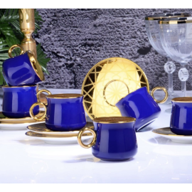 Cuisine Service à café bleu et doré pour 6 personnes