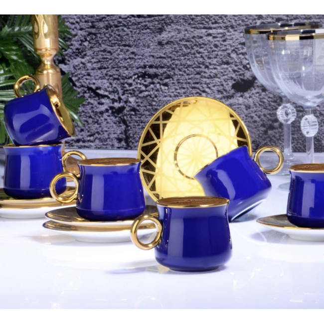 Cuisine Service à café bleu et doré pour 6 personnes