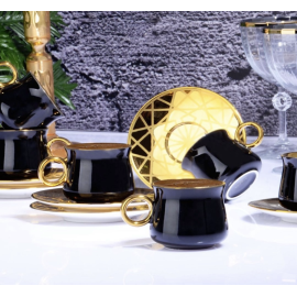 Art de la table dessert Service à café Noir et doré pour 6 personnes
